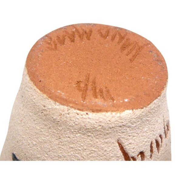 Handcrafted Jamaican Marblestone Vase with Blue Glaze Rim Engraved Palm Tree Vtg - Picture 5 of 5